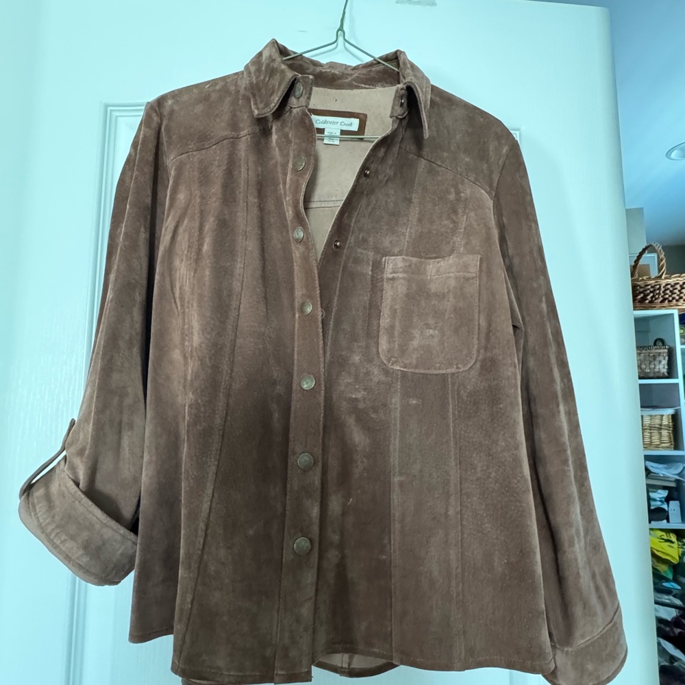 Coldwater Creek Brown Button Down Shirt Collar Cuffed Sleeve Long Sleeve